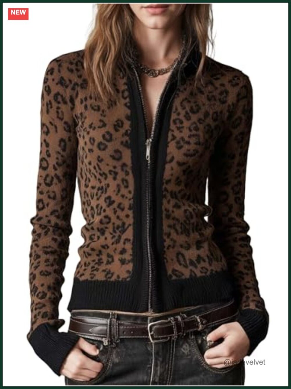 Leopard Print Zip Up Cardigan Slim Fit Long Sleeve Sweater Coat